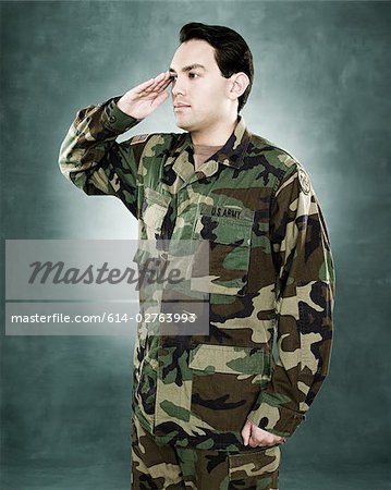 Portrait of a soldier saluting