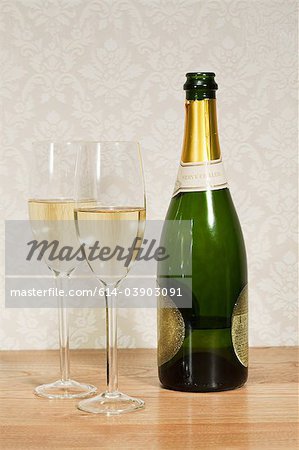 Champagne bottle and two glasses