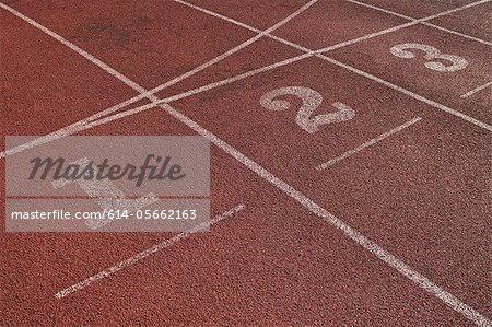 Close up of running track start lines