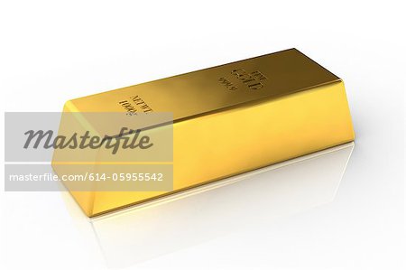 Fine gold bar on white background