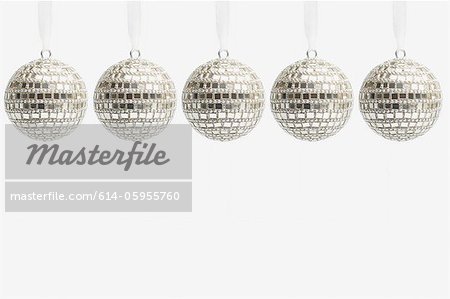 Five disco ball christmas baubles