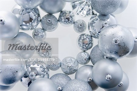 Circle of silver christmas baubles