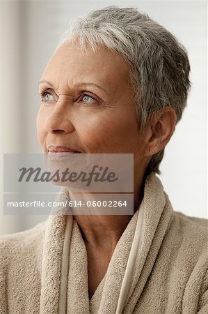 Senior woman in bathrobe