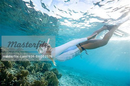 Snorkeler views coral reef