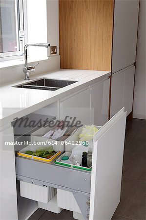 Waste and recycling bins in a drawer