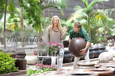 Couple shopping for planters