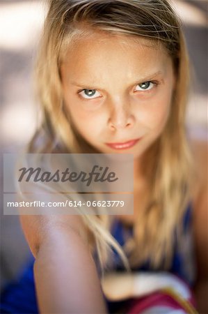 Close up of girl's angry face