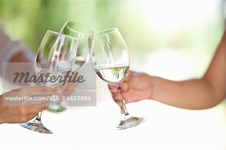 Friends toasting with wine outdoors