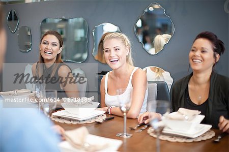 Women laughing at dinner table