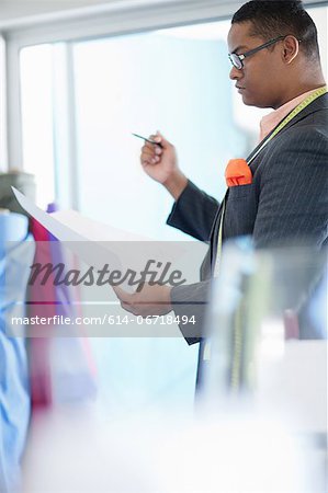 Dressmaker working in studio