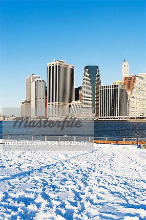 New York City skyline and snowy park