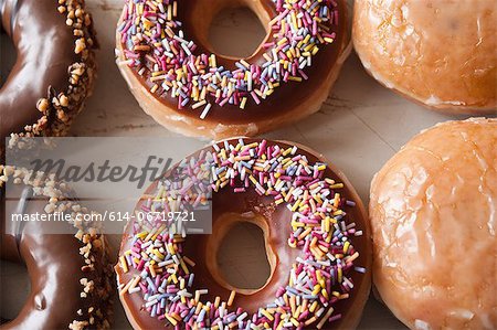 Close up of decorated doughnuts Close up of decorated doughnuts