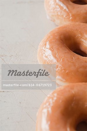 Close up of glazed doughnuts