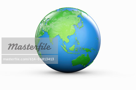 Blue and green globe of Asia and Australia