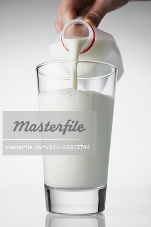 Milk being poured into drinking glass