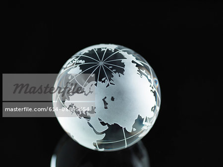 Glass Globe illustrating Asia, India, China, Russia, Africa, Saudi Arabia, Middle East