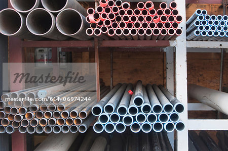 Construction piping on shelves Construction piping on shelves