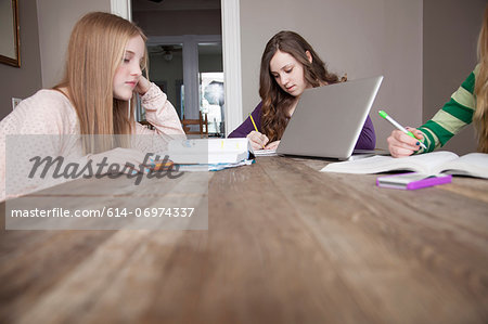 Girls sitting at table studying