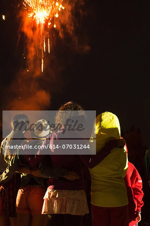 Group of people watching firework display