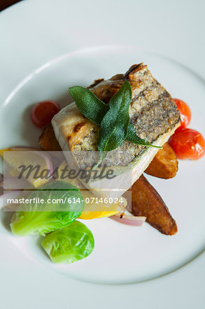 Grilled fish cutlet on plate