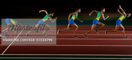 Multi exposure of young woman in sprint sequence
