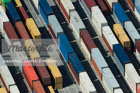 Aerial view of stacked cargo containers, Port Melbourne, Melbourne, Victoria, Australia