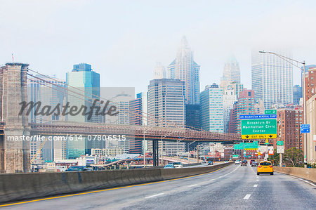 Highway and Brooklyn Bridge, Lower Manhattan, New York, USA