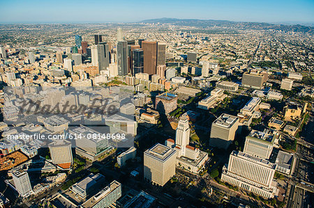 Aerial view of city and skyscrapers, Los Angeles, California, USA
