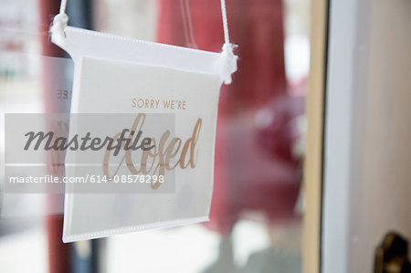 Closed signage on door in vintage shop