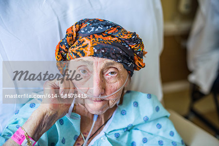 Patient on hospital bed, close up