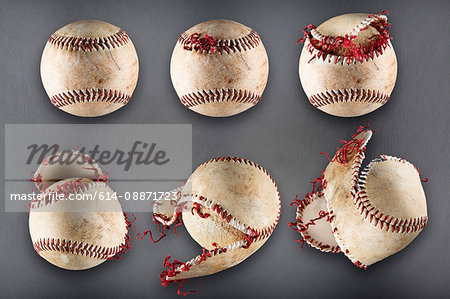 Stages of a baseball getting worn