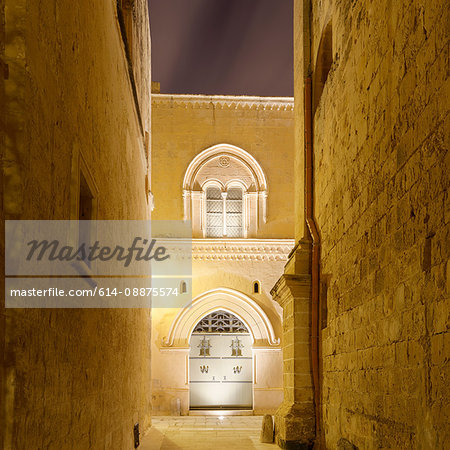 Palazzo Falson illuminated at night, Mdina, Malta