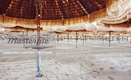 Rows of beach umbrellas, Pescara, Abruzzo, Italy