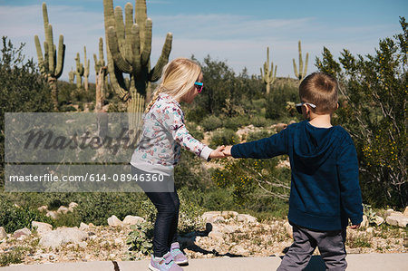 Boy and girl holding hands, Wadell, Arizona, USA