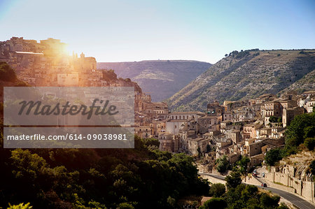 Sunlit landscape view of Ragusa, Sicily, Italy