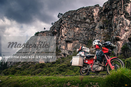 Touring motorcycle, rock mountain, Suesca, Cundinamarca, Colombia