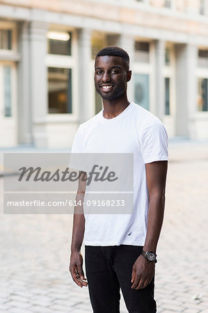 Young man in streets of New York, US