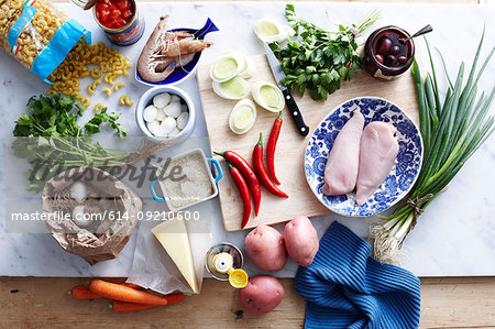 Still life with ingredients for minestrone soup