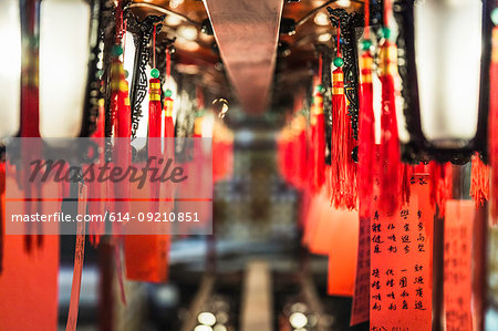 Close up of illuminated lanterns, Hong Kong, China