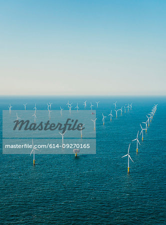 Offshore wind farm in the Borselle windfield, aerial view, Domburg, Zeeland, Netherlands