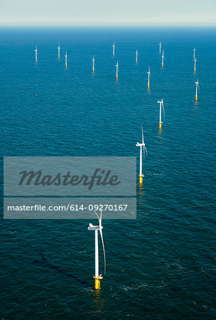 Offshore wind farm in the Borselle windfield, aerial view, Domburg, Zeeland, Netherlands