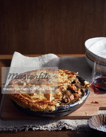 Kangaroo Burgundy pie, a bush tucker dish using indigenous ingredients