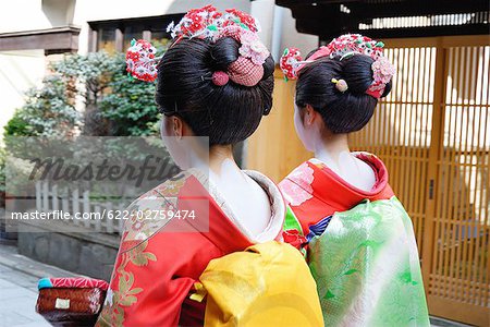 Image of Portraits of four Japanese women in traditional dress. Kimonos and