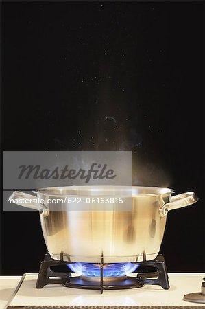 Lit Gas Stove With Pot