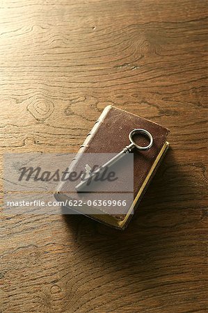Old key on book