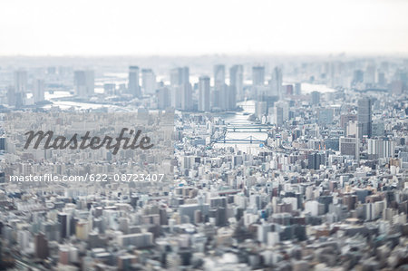 Tilt-shift bird's eye view of Tokyo cityscape, Tokyo, Japan