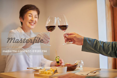Japanese senior couple dining
