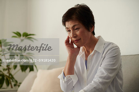 Japanese senior woman on the sofa