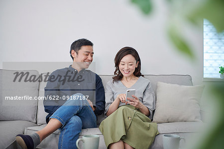 Japanese mature couple on the sofa