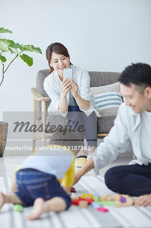 Japanese family in the living room